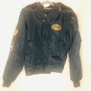 Dkny distressed patch blue bomber jacket